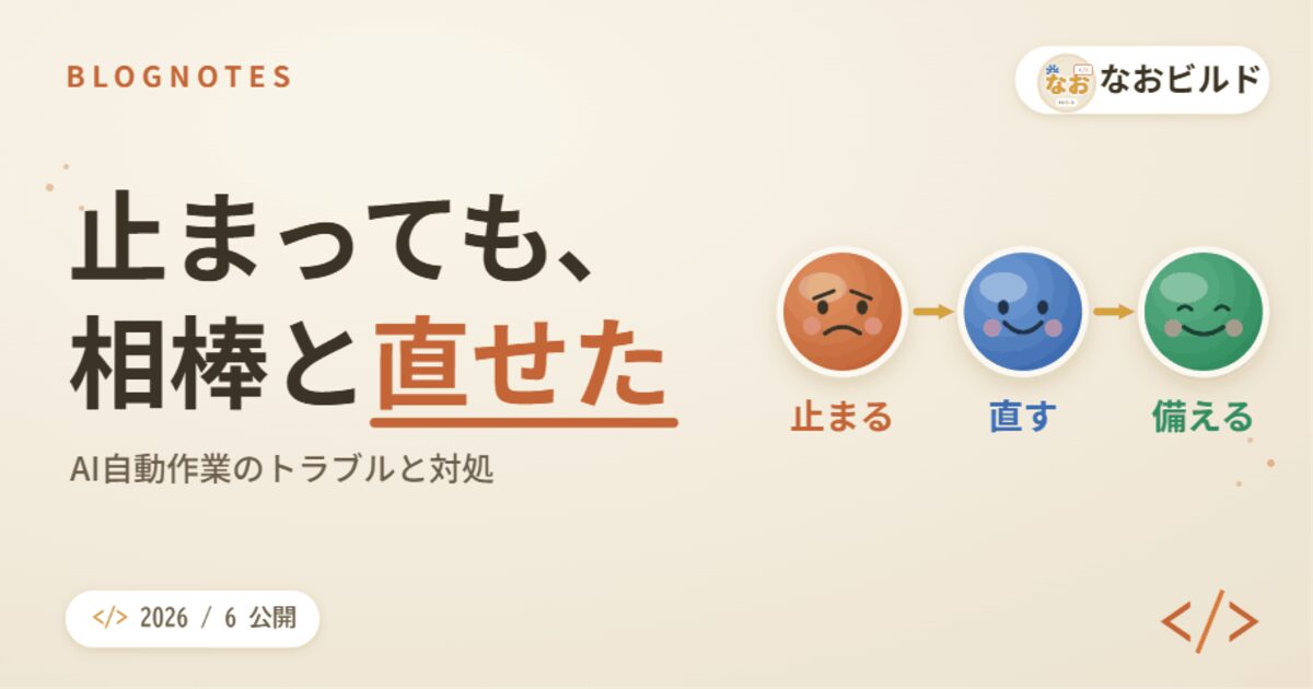 AIに任せた自動作業が突然止まる仕組みと、その確認・対処の流れを表す概念図